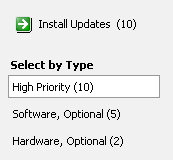 High priority (essential) Windows updates, optional software updates and hardware updates.