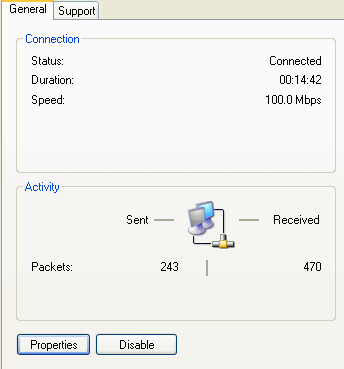 Status Windows Vista network connection