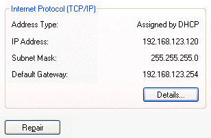 IP address given by the DHCP server (Windows XP)