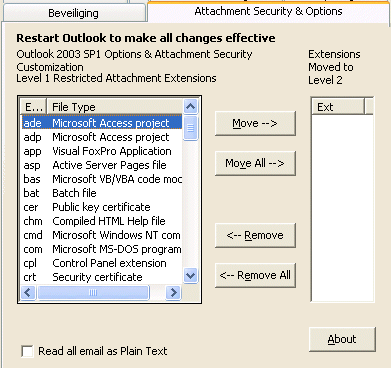 Outlook Attachment Options for allowing secured attachments