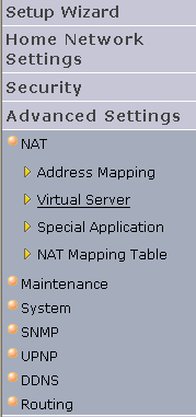 Portforwarding SMC-router: Advanced Settings, NAT, Virtual Server