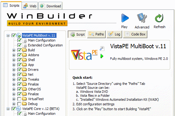 VistaPE (a PE based on Windows Vista) is made by WinBuilder.