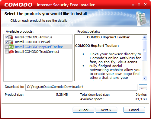 Select Comodo firewall and Antivirus