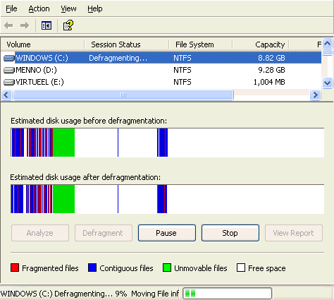 Defragmenting hard disk