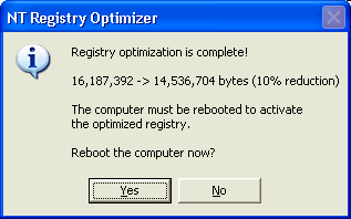 Registry optimizing/defragmenting