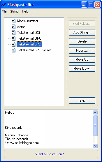 Pasting text with FlashPaste Lite