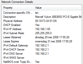 IP address given by the DHCP server (Windows Vista)