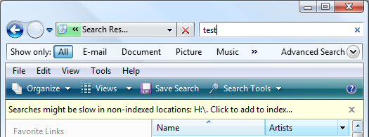 Search results in Windows Vista