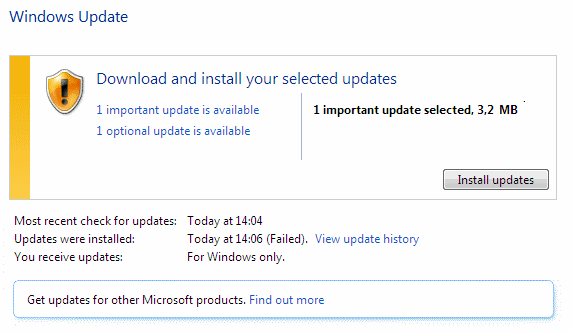 Windows Update: download and install important and optional updates