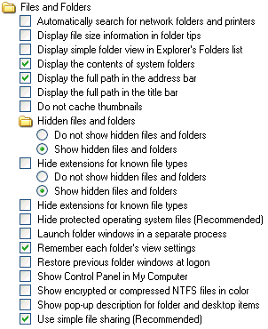 Folder options Windows Explorer