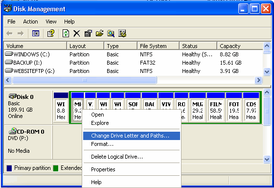Partitioning with Disk Management: changing drive letter